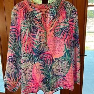 Lilly Pulitzer Pineapple Print Silky Blouse